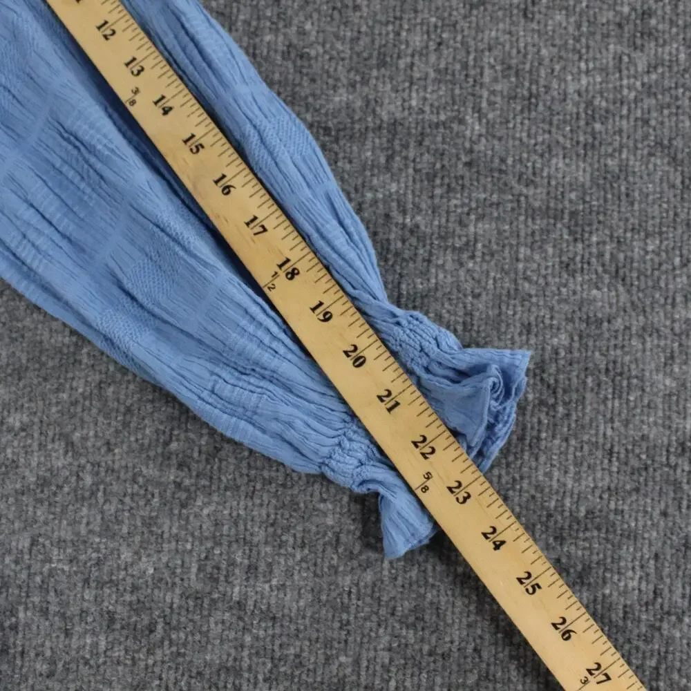 Cleobella Top Womens Small Azariah Blouse Blue Boho Prairie Peasant Gauze Tassel - Picture 10 of 10